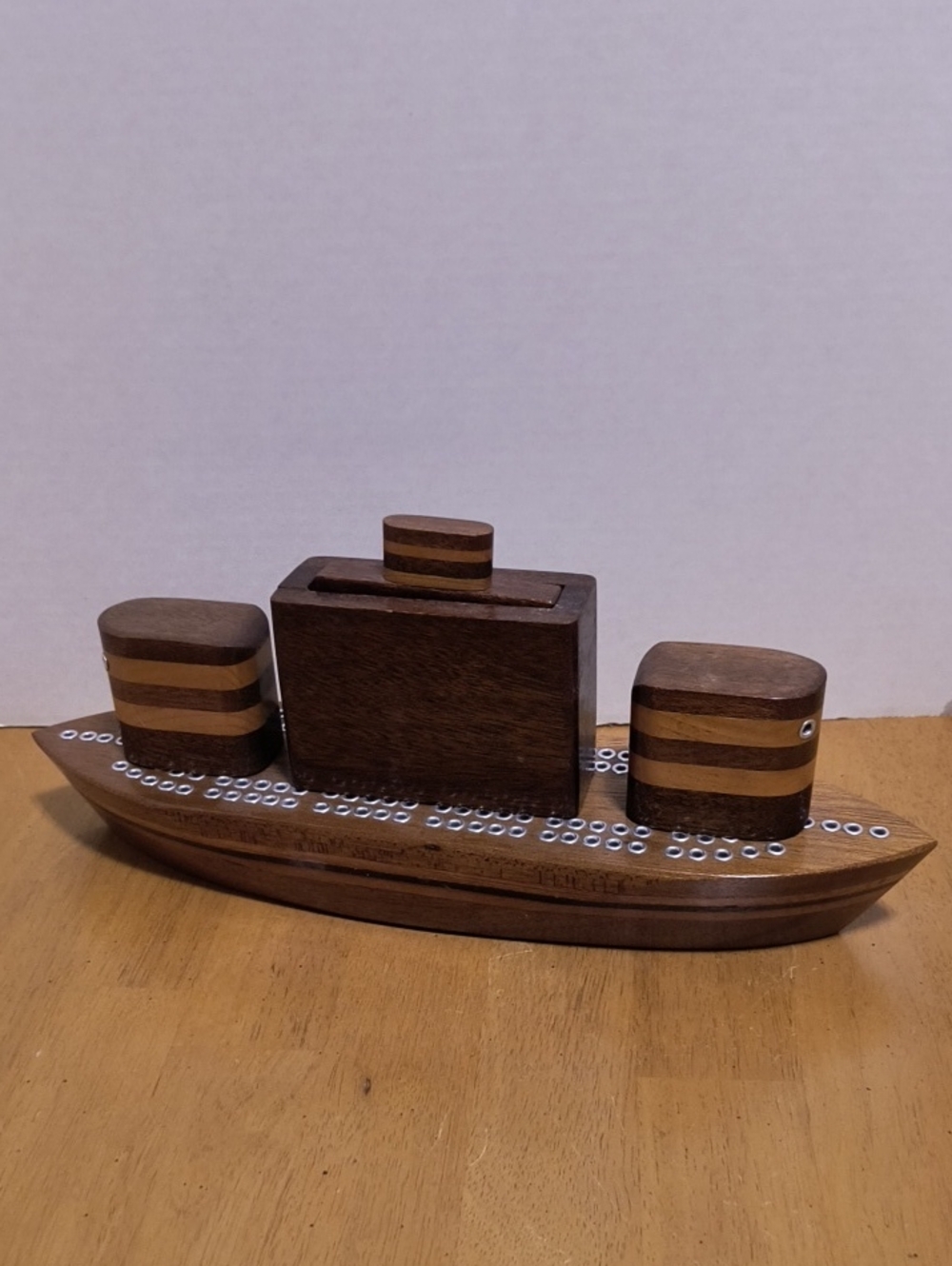 Wooden Cruise Ship Cribbage Board No Pegs B6 Preowned